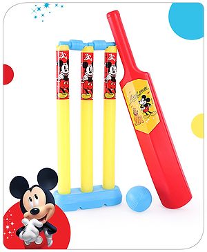 Babyhug Disney Junior Mickey Mouse Cricket Set Size 1 - Red & Yellow