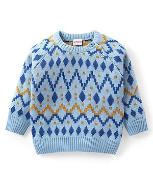 Babyhug Knitted Full Sleeves Pullover Sweater with Aztec Design - Multicolour