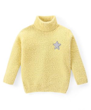 Babyhug Knitted Full Sleeves Turtle Neck Pullover Sweater with Star Design - Yellow