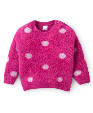 Babyhug Knitted Full Sleeves Pullover Sweater with Polka Dots Design - Fuschia