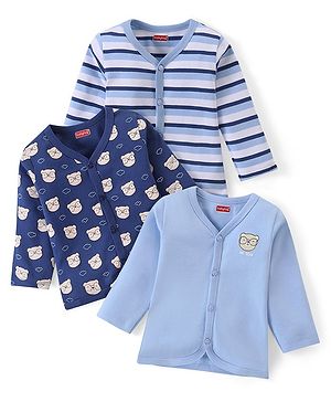 Babyhug 100% Cotton Knit Full Sleeves Striped & Printed Set Of Vests Pack Of 3 - Multicolor