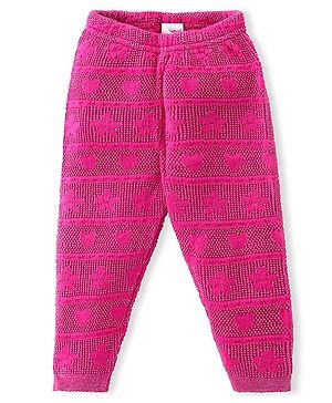 Babyhug Cable Knit Full Length Fleece & Woollen Pant Floral & Heart Design  - Pink