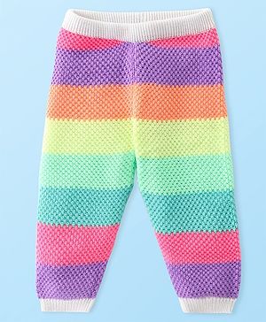 Babyhug Sweater Knit Fleece & Woollen Full Length Pyjama with Stripes - Multicolour