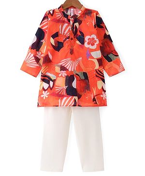 Babyhug Cambric Woven Full Sleeves Kurta Pyjama Set Floral Print - Red