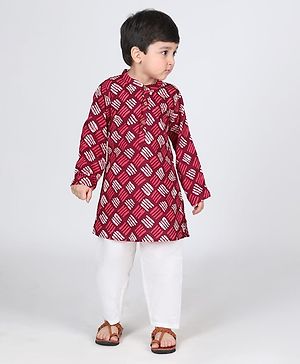 Babyhug Cambric Full Sleeves Printed Kurta Pyjama Set - Maroon