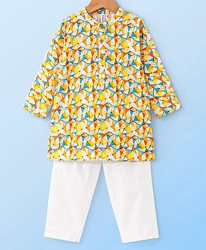 Babyhug Cambric Woven Full Sleeves  Kurta Pyjama Set with Abstract Print - Yellow