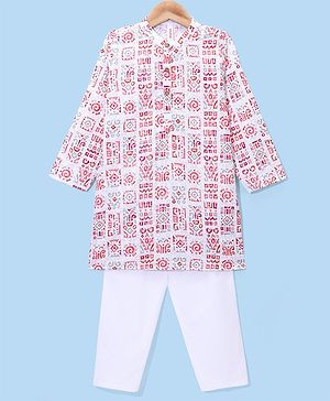 Babyhug Cambric Woven Full Sleeves Embroidered Printed  Kurta & Pyjama Set - Multicolour