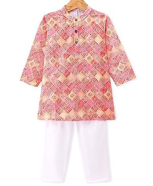 Babyhug Cambric Woven Full Sleeves Floral Embroidered Kurta Pyjama Set - Peach