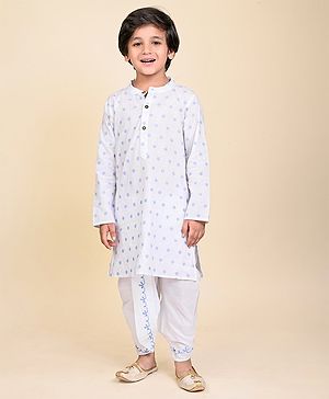 Babyhug Cotton Woven Cambric Floral Embroidered Kurta & Dhoti Set - White