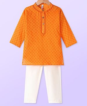 Babyhug Cambric  Dobby Full Sleeves Kurta Pyjama Set - Orange