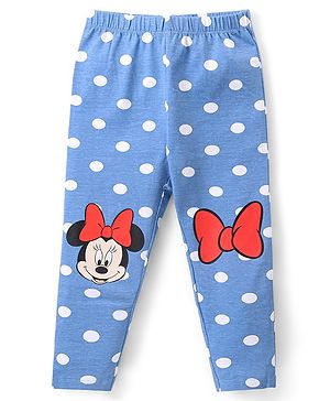 Babyhug Disney 100% Cotton Lycra Knit Full Length Leggings with Polka Dots & Minnie Mouse Print - Navy Blue