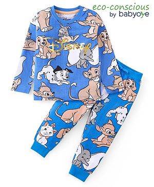 Babyoye Disney Cotton Knit Full Sleeves Night Suit With Dumbo Print - Blue