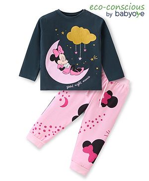 Babyoye Disney Cotton Knit Full Sleeves Night Suit With Minnie Mouse Graphics - Pink