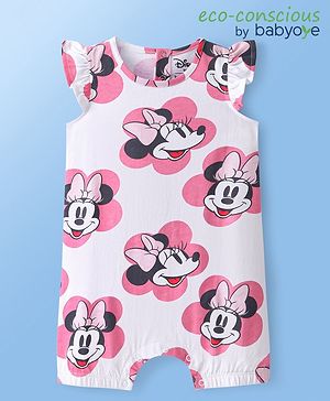 Babyoye Disney Single Jersey Knit Frill Sleeves Romper With Frill Detailing And Minnie Mouse Print - White