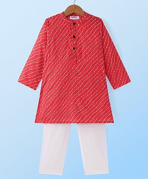 Babyhug Cambric Woven Full Sleeves Bhandhni Printed Kurta Pyjama Set - Red