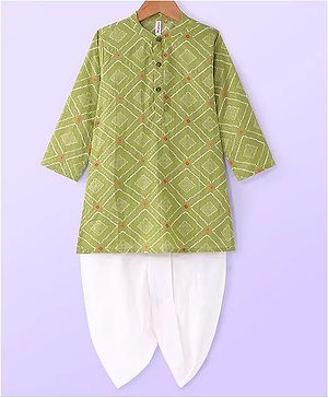 Babyhug Cambric Woven Full Sleeves Printed Kurta Dhoti Set - Green