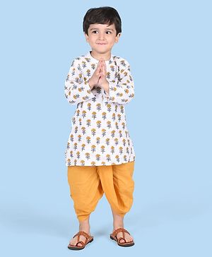 Babyhug Cambric Full Sleeves Floral Printed  Kurta & Dhoti Set - Off White