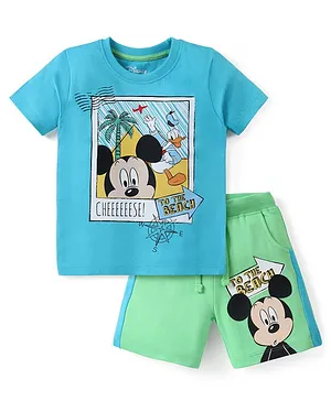 Babyhug Disney Cotton Knit Half Sleeves T-Shirt With Mickey Mouse Graphics - Blue