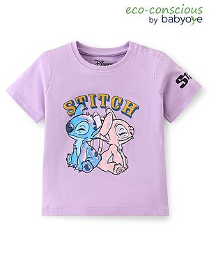 Babyoye Disney Cotton Knit Half Sleeves T-Shirt With Lilo N Stitch Graphics - Purple