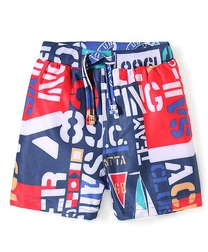 Babyhug Water Repellent Two Way Stretch Text Printed  Swimming Trunk - Navy Blue