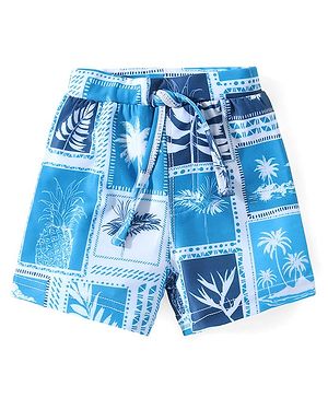 Babyhug Water Repellant Two Way Stretch Swimming Trunk Palm Tree Print - Blue