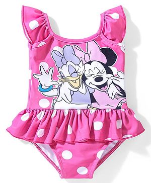 Babyhug Disney  Sleeveless Frock Swimsuit with Minnie Mouse Graphics- Pink