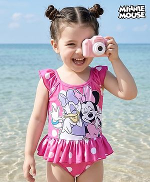 Babyhug Disney  Sleeveless Frock Swimsuit with Minnie Mouse Graphics- Pink