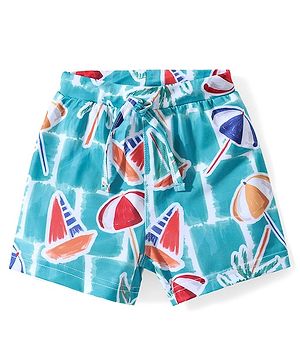 Babyhug Water Repellant Two Way Stretch Swimming Trunk Beach Theme Print - Blue