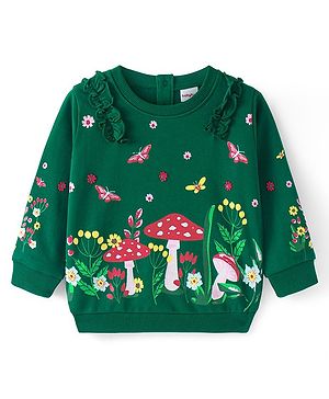 Babyhug Cotton Knit Full Sleeves  Sweatshirt With Butterfly Print & Frills Detailing - Green