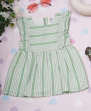 Creative Kids Cap Sleeves Frill Detailed & Striped    Dress - Green & White