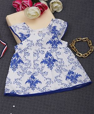 Creative Kids Sleeveless Floral Printed Dress - Blue & White