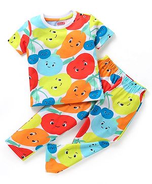 Babyhug Cotton Half Sleeves Nightsuit With Fruit Print-Multicolor.