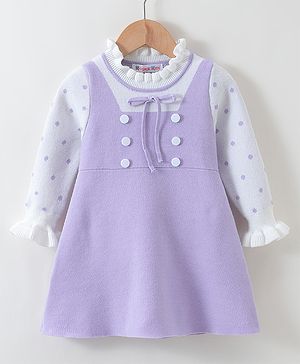 Kookie Kids  Viscose Full Sleeves Winter Frock with Polka Dots Print - Purple