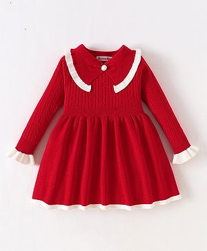 Kookie Kids Full Sleeves Winter Wear Frock - Red