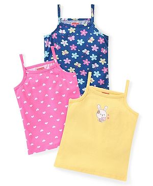 Babyhug 100% Cotton Sleeveless Slips Hearts Floral & Bunny Print Pack of 3 - Multicolour