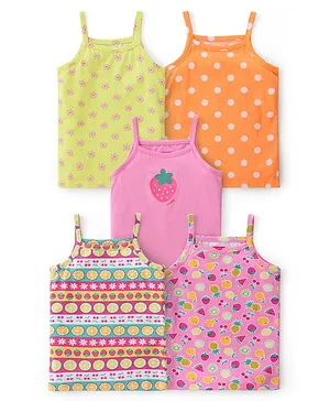 Babyhug 100% Cotton Knit Sleeveless Slips
                      with Polka Dots & Fruit Print Pack of 5 -
                      Multicolor