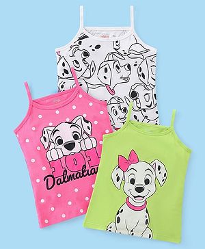 Babyhug Disney Cotton Knit Singlet Sleeves Slips With 101 Dalmatians Print Pack of 3- Multicolor
