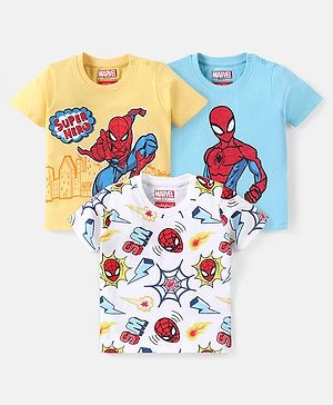 Babyhug Marvel Cotton Knit Half Sleeve T-Shirt with Spiderman Graphics Pack Of 3 - Multicolour