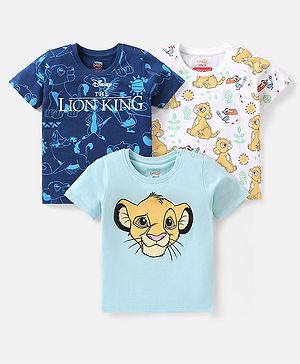 Babyhug Disney Cotton Half Sleeves T-Shirts With Lion King Graphics  Pack of 3 - Blue & White