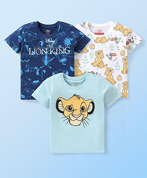 Babyhug Disney Cotton Half Sleeves T-Shirts With Lion King Graphics  Pack of 3 - Blue & White