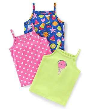 Babyhug 100% Cotton Sleeveless Slips Heart & Star Print Pack of 3 - Multicolour