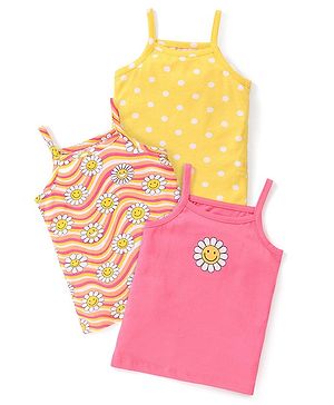 Babyhug 100% Cotton Knit Sleeveless Slip with Floral and Polka Dots Print Pack of 3 - Multicolor