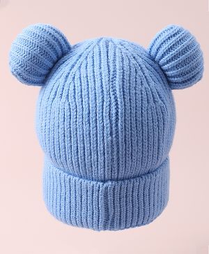 Pine Kids Cable Knit Design Woollen Cap with Pom Pom - Blue