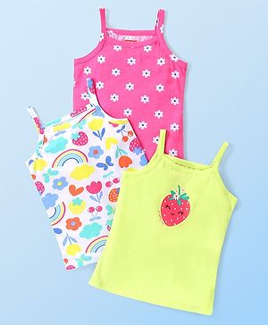 Babyhug 100% Cotton Knit Sleeveless with Floral and Strawberry Print Pack of 3 - Multicolor
