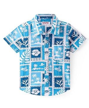 Babyhug Cotton Woven Half Sleeves Regular Collar Shirt With Tropical Theme Print - Blue