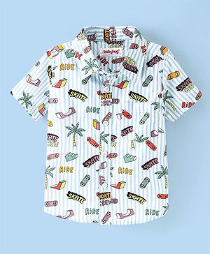 Babyhug Cotton Woven Half Sleeves Shirt With Palm Tree Print - Multicolor
