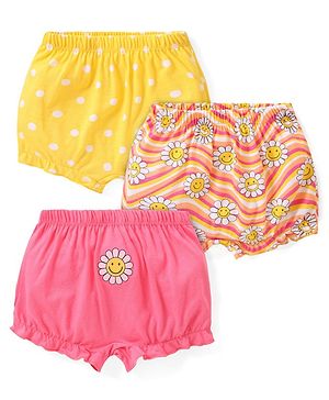 Babyhug 100% Cotton Knit Bloomers with Polka Dots & Floral Print  Pack of 3 - Multicolour