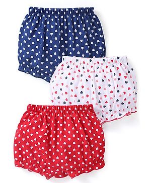 Babyhug Cotton Blend Knit Bloomer with Hearts Print Pack of 3 - Multicolor