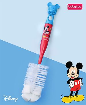 Babyhug Disney Bottle Cleaning Brush with Mickey Mouse Print - Red