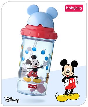 Babyhug Disney Straw Sipper with Mickey Mouse Print & Weighted Straw Red- 330ml